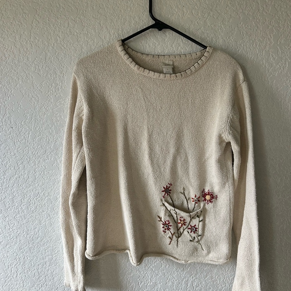 Vintage J. Jill Cream Sweater with Floral Embroidery